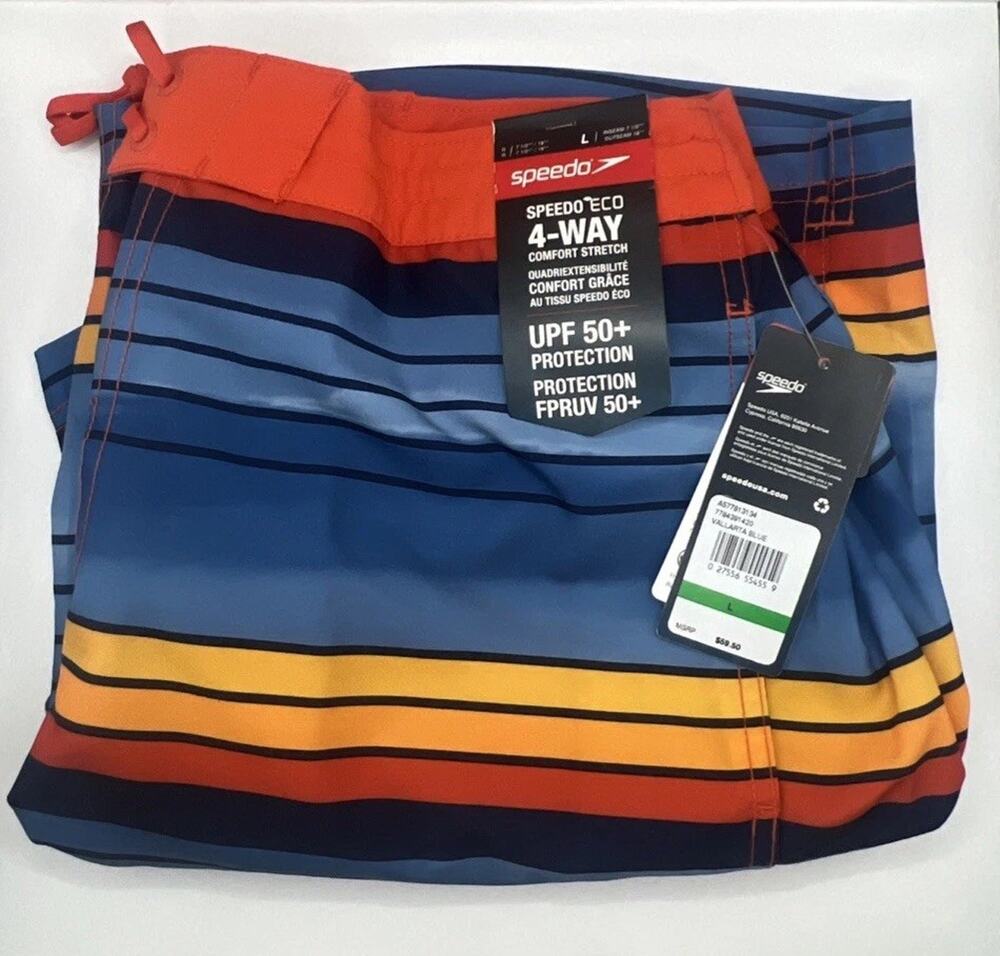 Speedo Men's Standard Swim Trunk Knee Length Boardshort bondi Striped Size L